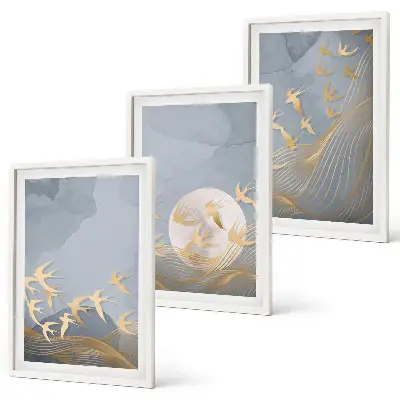 Set tablouri decorative cu păsări care zboară pe cer
