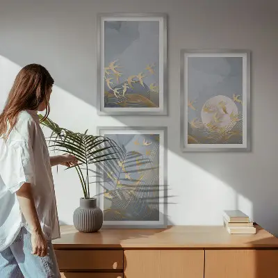 Set tablouri decorative cu păsări care zboară pe cer