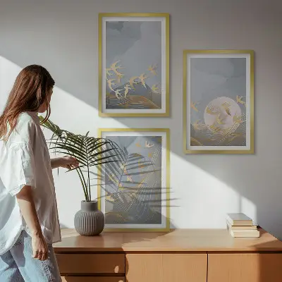 Set tablouri decorative cu păsări care zboară pe cer