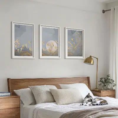 Set tablouri decorative cu păsări care zboară pe cer