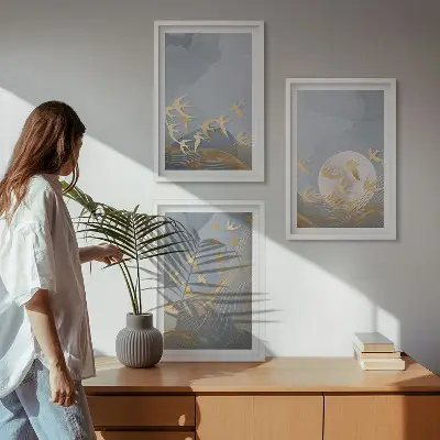 Set tablouri decorative cu păsări care zboară pe cer