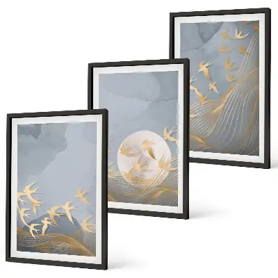Set tablouri decorative cu păsări care zboară pe cer