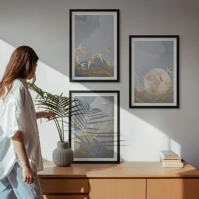 Set tablouri decorative cu păsări care zboară pe cer