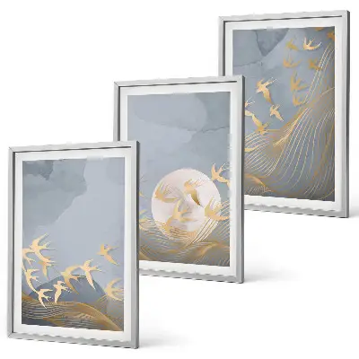 Set tablouri decorative cu păsări care zboară pe cer