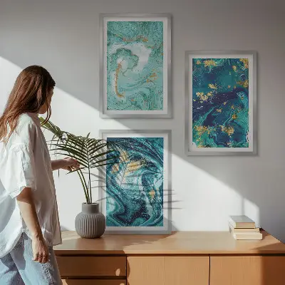 Set tablouri pentru dormitor cu model abstract în nuanțe de turcoaz