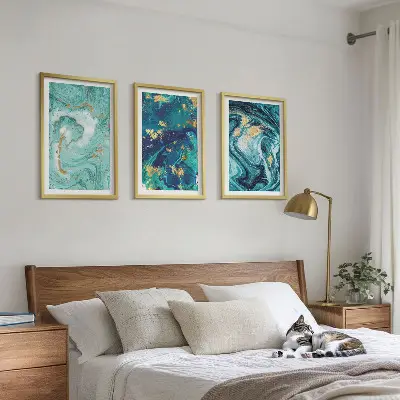 Set tablouri pentru dormitor cu model abstract în nuanțe de turcoaz
