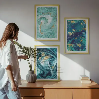 Set tablouri pentru dormitor cu model abstract în nuanțe de turcoaz