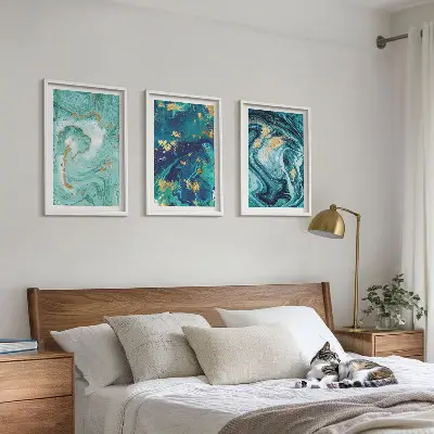 Set tablouri pentru dormitor cu model abstract în nuanțe de turcoaz