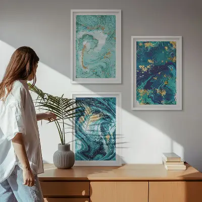 Set tablouri pentru dormitor cu model abstract în nuanțe de turcoaz