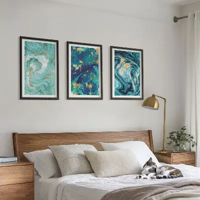 Set tablouri pentru dormitor cu model abstract în nuanțe de turcoaz