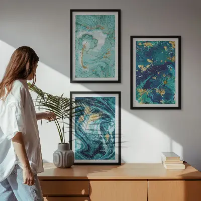 Set tablouri pentru dormitor cu model abstract în nuanțe de turcoaz