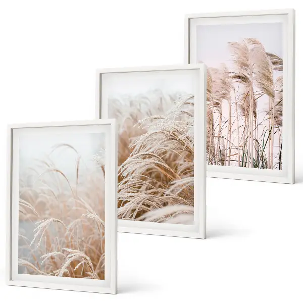 Set tablouri decorative câmpuri de iarbă în nuanțe de maro și bej