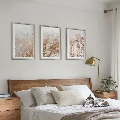 Set tablouri decorative câmpuri de iarbă în nuanțe de maro și bej