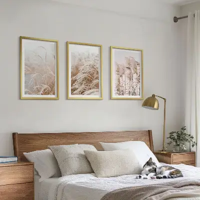 Set tablouri decorative câmpuri de iarbă în nuanțe de maro și bej