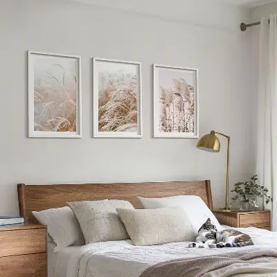 Set tablouri decorative câmpuri de iarbă în nuanțe de maro și bej