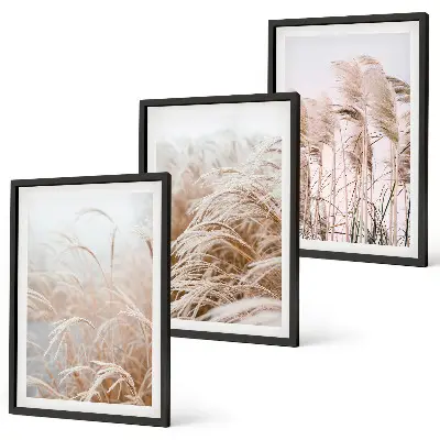 Set tablouri decorative câmpuri de iarbă în nuanțe de maro și bej