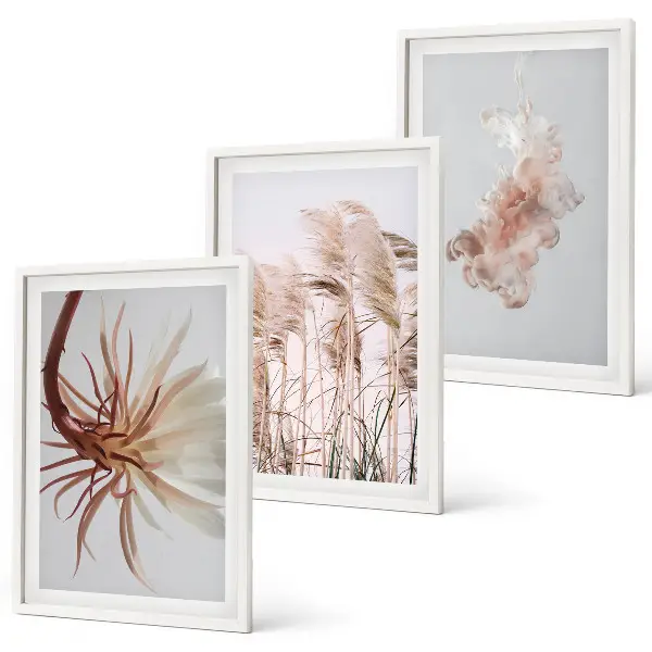 Set de tablouri pentru dormitor cu model de flori de iarbă pe fundal deschis