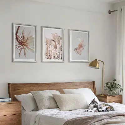 Set de tablouri pentru dormitor cu model de flori de iarbă pe fundal deschis