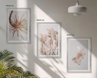 Set de tablouri pentru dormitor cu model de flori de iarbă pe fundal deschis