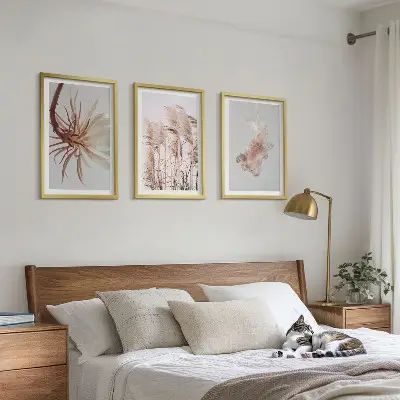 Set de tablouri pentru dormitor cu model de flori de iarbă pe fundal deschis