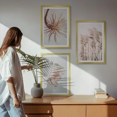 Set de tablouri pentru dormitor cu model de flori de iarbă pe fundal deschis