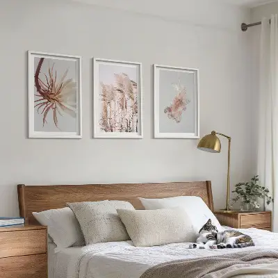 Set de tablouri pentru dormitor cu model de flori de iarbă pe fundal deschis