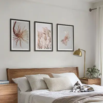 Set de tablouri pentru dormitor cu model de flori de iarbă pe fundal deschis