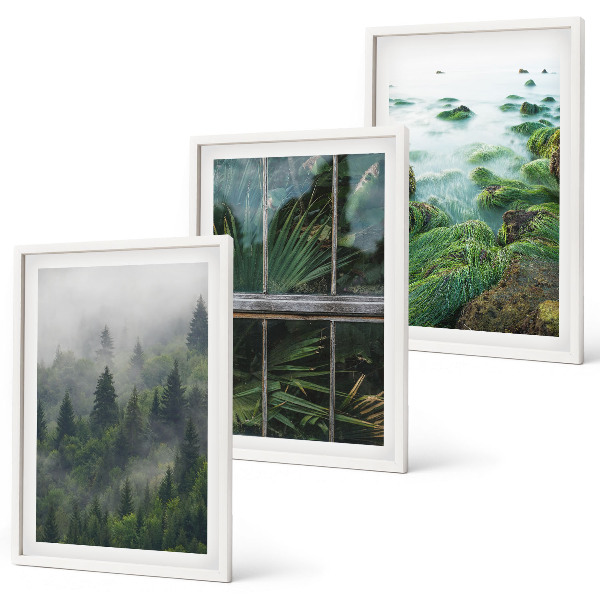 Set tablouri decorative Seră pe malul râului, ceață de pădure