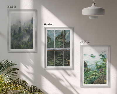 Set tablouri decorative Seră pe malul râului, ceață de pădure