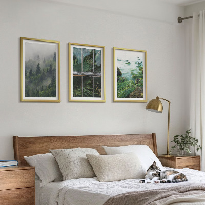 Set tablouri decorative Seră pe malul râului, ceață de pădure