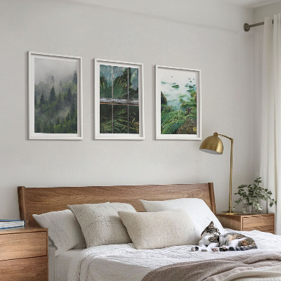 Set tablouri decorative Seră pe malul râului, ceață de pădure