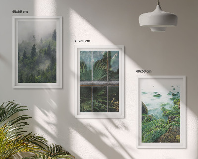 Set tablouri decorative Seră pe malul râului, ceață de pădure