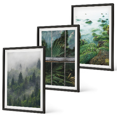 Set tablouri decorative Seră pe malul râului, ceață de pădure
