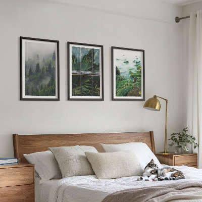 Set tablouri decorative Seră pe malul râului, ceață de pădure