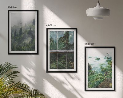 Set tablouri decorative Seră pe malul râului, ceață de pădure
