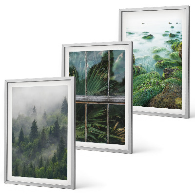 Set tablouri decorative Seră pe malul râului, ceață de pădure