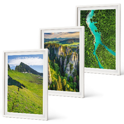 Set tablouri decorative Munți verzi, stânci de râu