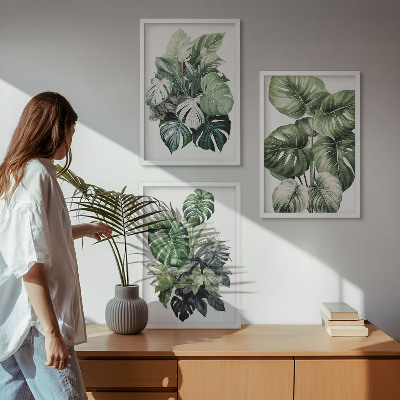 Set tablouri decorative Acuarelă cu frunze tropicale verzi