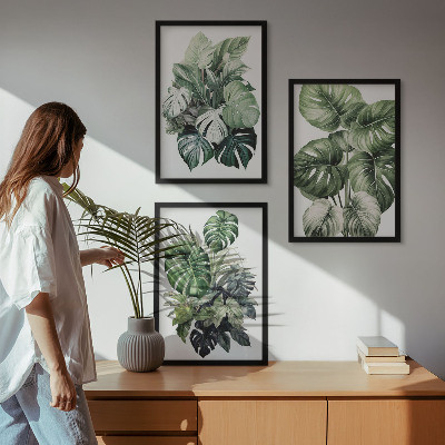 Set tablouri decorative Acuarelă cu frunze tropicale verzi
