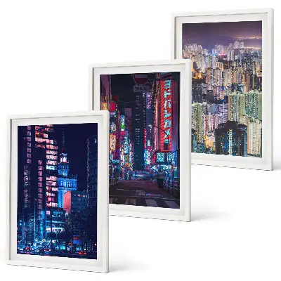 Set de tablouri pentru dormitor cu grafica lumini neon ale orașului de noapte