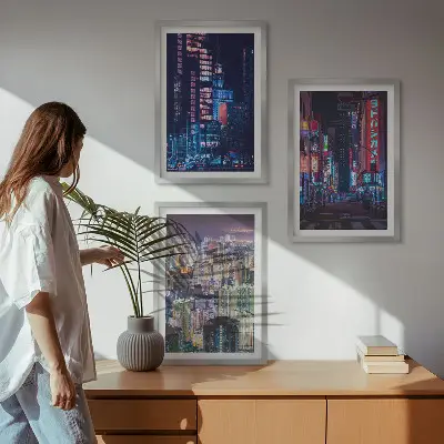 Set de tablouri pentru dormitor cu grafica lumini neon ale orașului de noapte