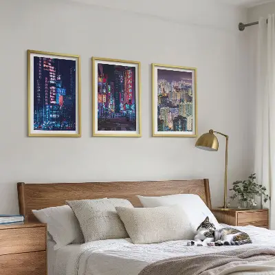 Set de tablouri pentru dormitor cu grafica lumini neon ale orașului de noapte