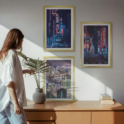 Set de tablouri pentru dormitor cu grafica lumini neon ale orașului de noapte