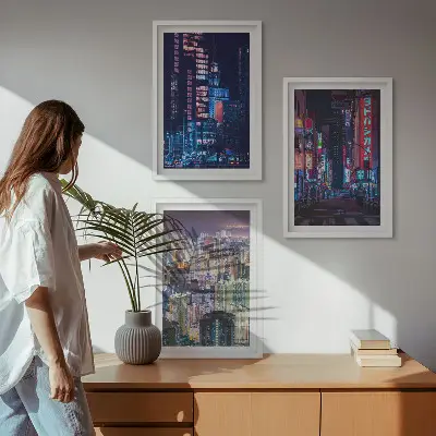 Set de tablouri pentru dormitor cu grafica lumini neon ale orașului de noapte