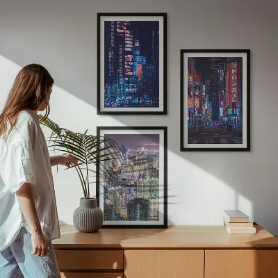 Set de tablouri pentru dormitor cu grafica lumini neon ale orașului de noapte