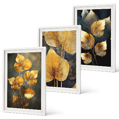 Set tablouri decorative Frunze galbene pe un fundal întunecat