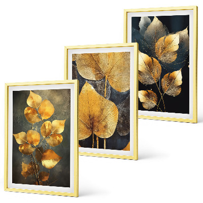 Set tablouri decorative Frunze galbene pe un fundal întunecat