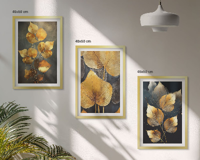 Set tablouri decorative Frunze galbene pe un fundal întunecat
