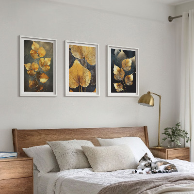 Set tablouri decorative Frunze galbene pe un fundal întunecat