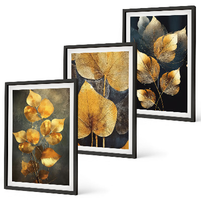 Set tablouri decorative Frunze galbene pe un fundal întunecat